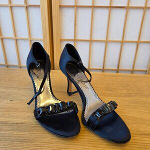 Black Satin 3" Dress Sandals with Jeweled accent